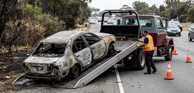 Fire-Damaged Wrecked Car Removal in Kansas City